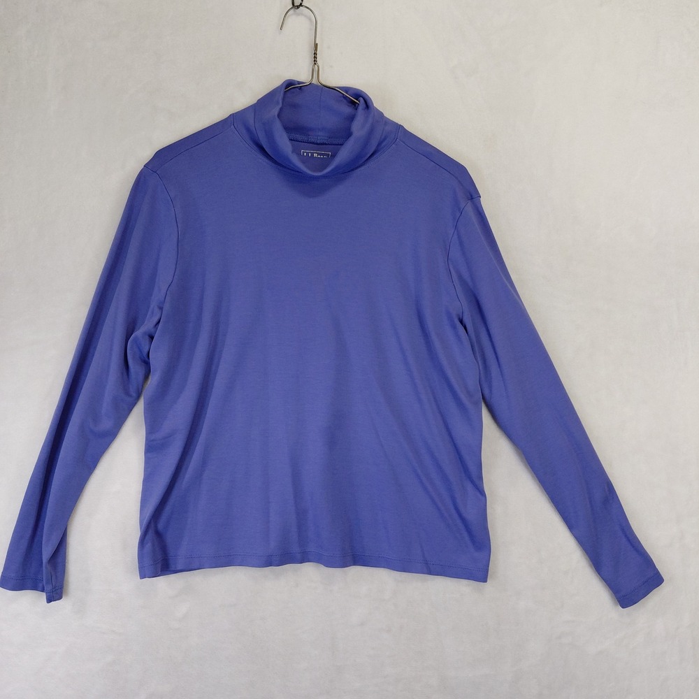 LL Bean Womens Periwinkle Blue 100% Supima Cotton Turtleneck Top Large Petite